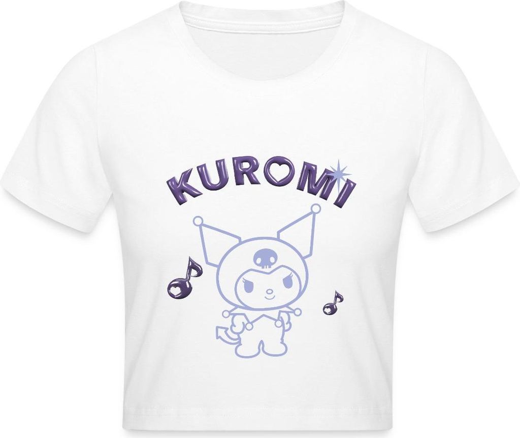 Spreadshirt Kuromi Outline Mit Chrome Schriftzug Crop Top, XL, Weiß