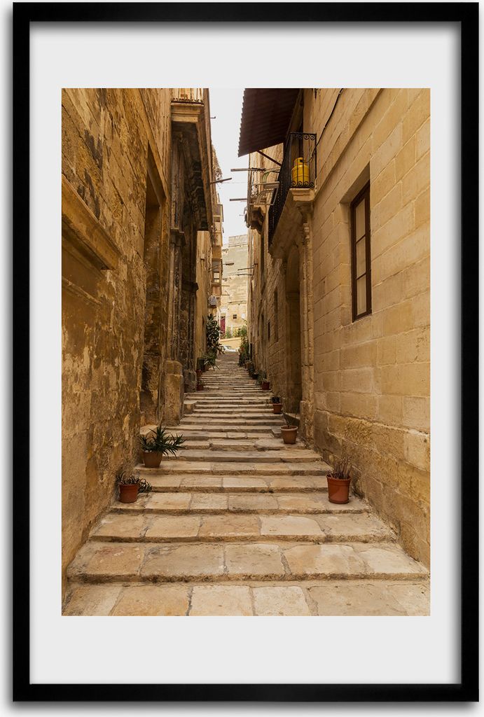 Bild - Bilderrahmen - 40 cm x 60 cm - MDF - Rahmen - Wandkunst - Straßen in Malta