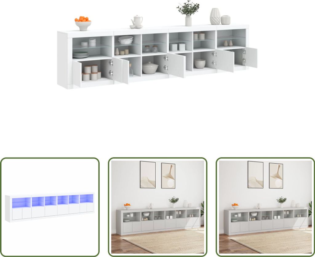 The Living Store Sideboard mit LED-Leuchten Weiß 283x37x67 cm