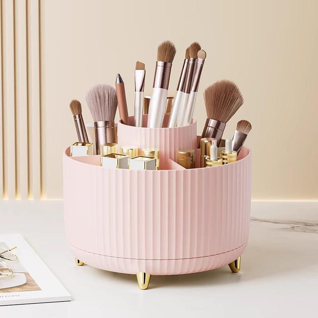 Beauty-Organizer mit 5 Fächern, 360° drehbar, Make-up-Organizer, Kosmetikregal für Schlafzimmer, Badezimmer, Schminktisch (rosa)