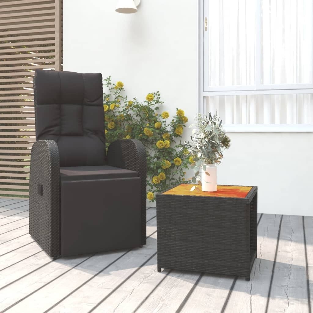 The Living Store 2-tlg. Garten-Lounge-Set Schwarz Poly Rattan Massivholz Akazie