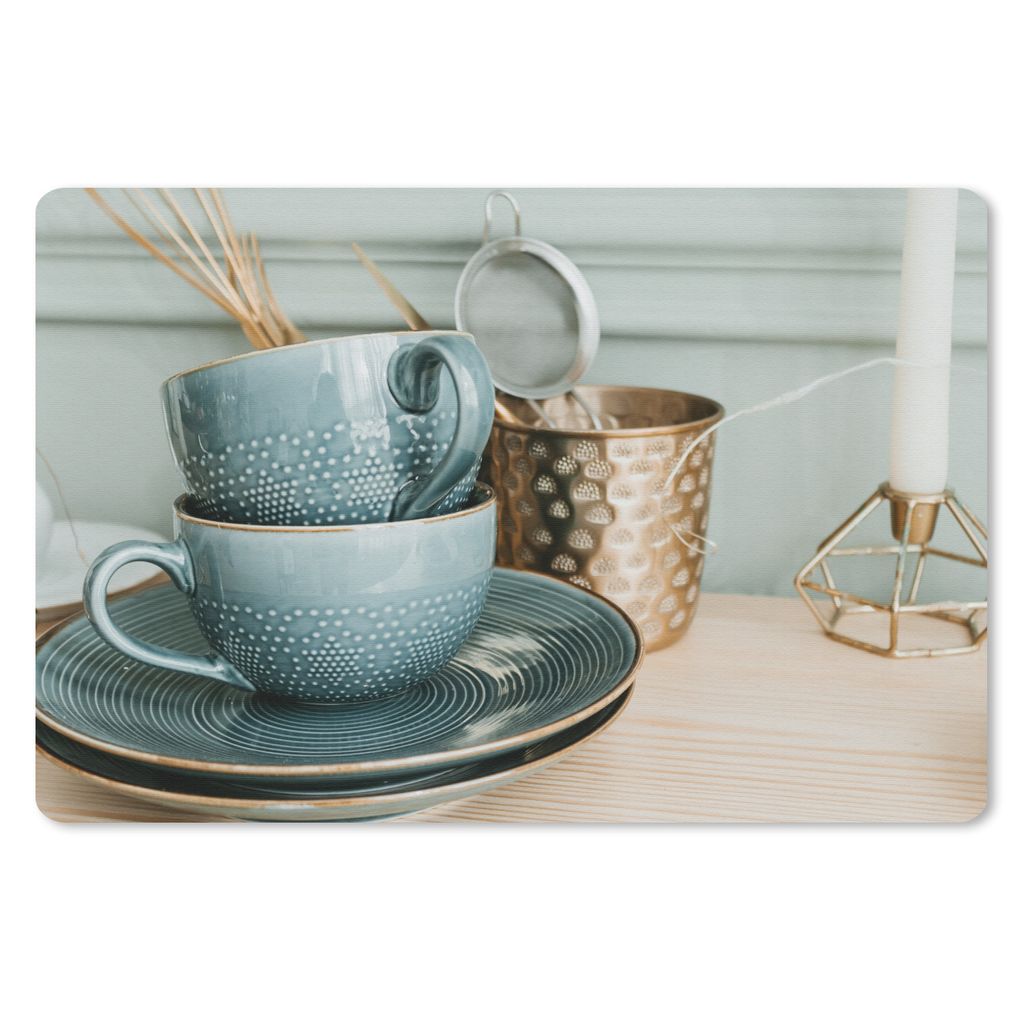 MuchoWow Mauspad Mousepad Blaue und weiße Teetassen 27x18 cm - Mousepads - Maus Mat - Pad - Mausunterlage - Büroartikel - Desk Matten