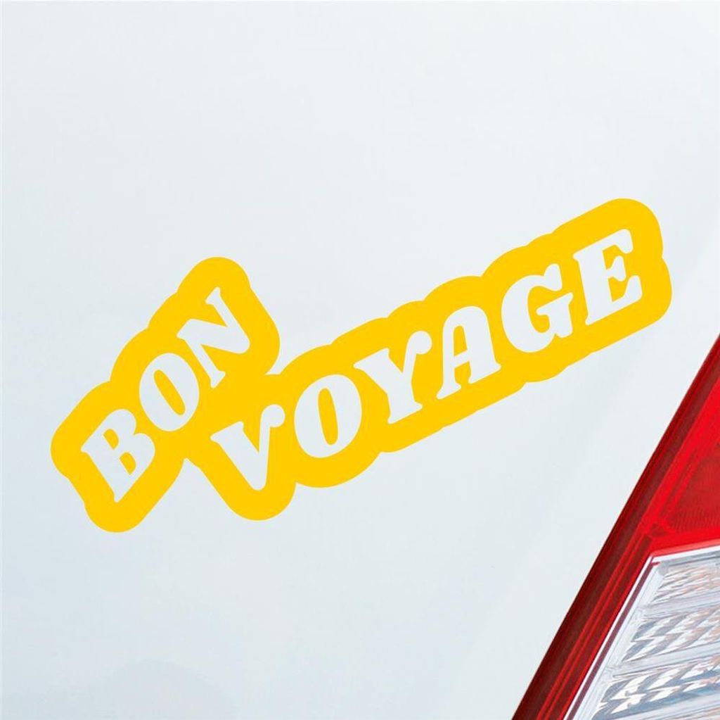 Auto Aufkleber Bon Voyage Gute Reise Urlaub Travel Holiday Car 19x8 cm Gelb Sticker Heckscheibenaufkleber