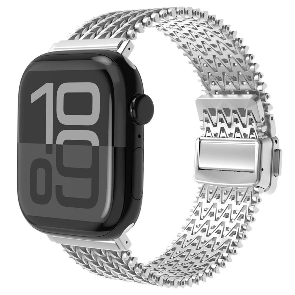 FFO2World Luxus-Milanese-Armband aus Edelstahl, schweres V-Flechtmuster, kompatibel mit Apple Watch 42/41/40/38 mm, SE & Serie 1–11, Silber