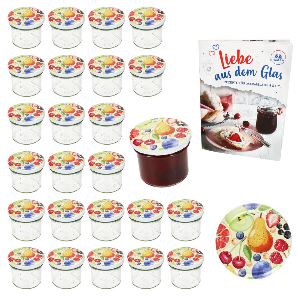 25er Set Sturzglas 125ml Einmachglas TO66 Comic-Obst Deckel Produktbild 