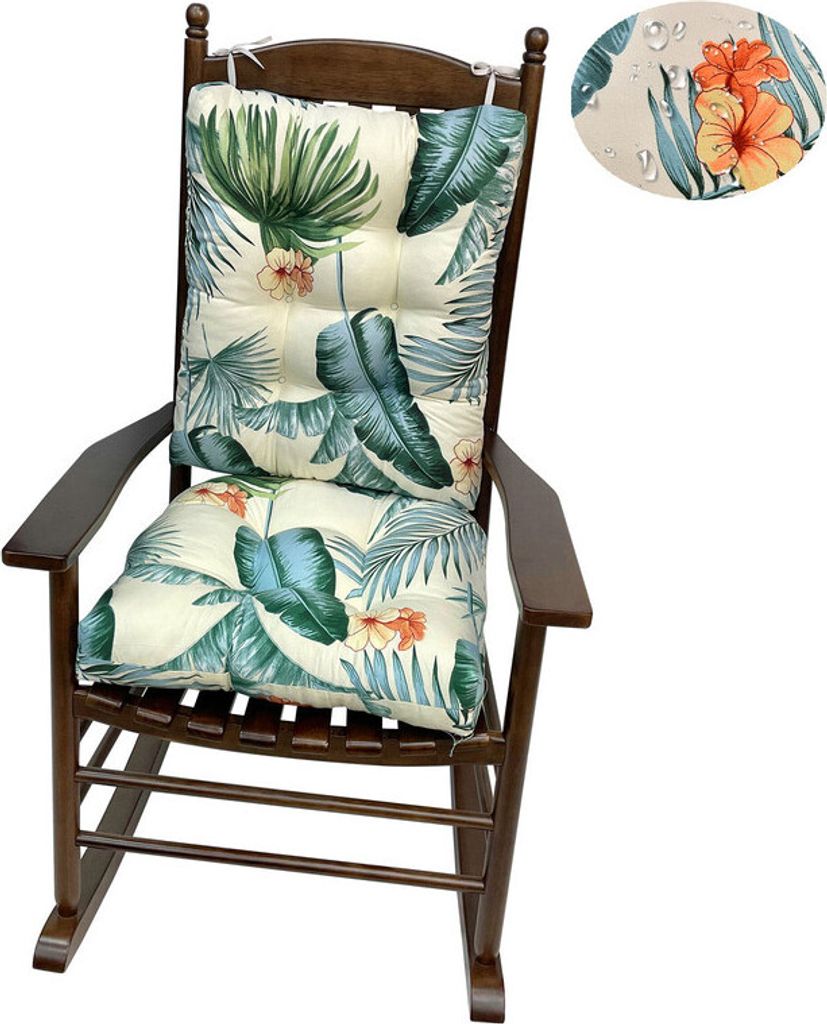 (43×53 cm, Green Leaf) Wasserdicht Sitzkissen Stuhl 2er Set Rückenkissen Schaukelstuhlkissen Sitzpolster mit Bändern Stuhlpolster für Garten Ou...