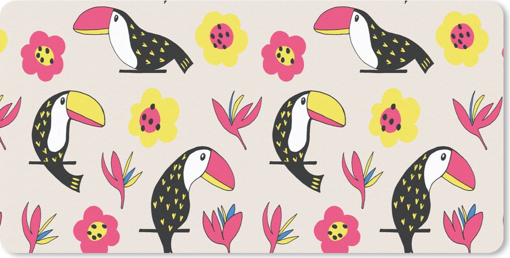 MuchoWow Schreibtischunterlage Muster - Vogel - Blume 80x40 cm - XXL Mauspad - Gaming Mauspad