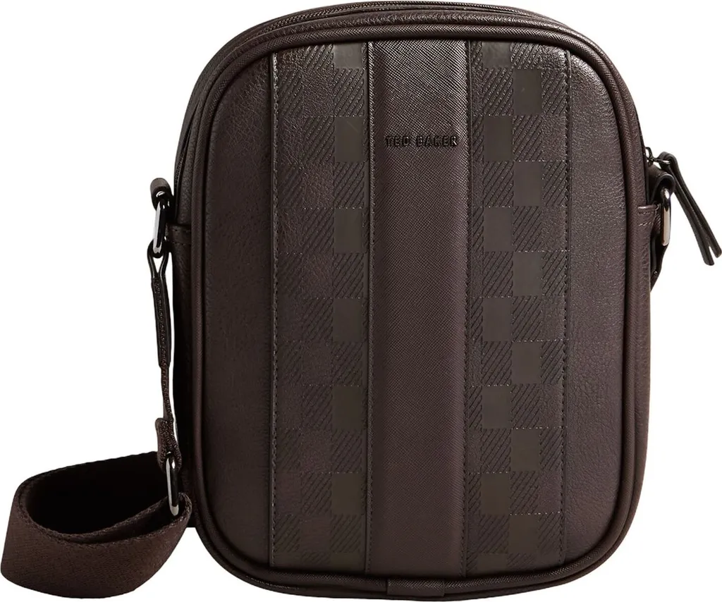 Ted Baker borsa a tracolla WAYDON House CheckPoliuretanoFlight Bag Brn-Choc marrone scuro