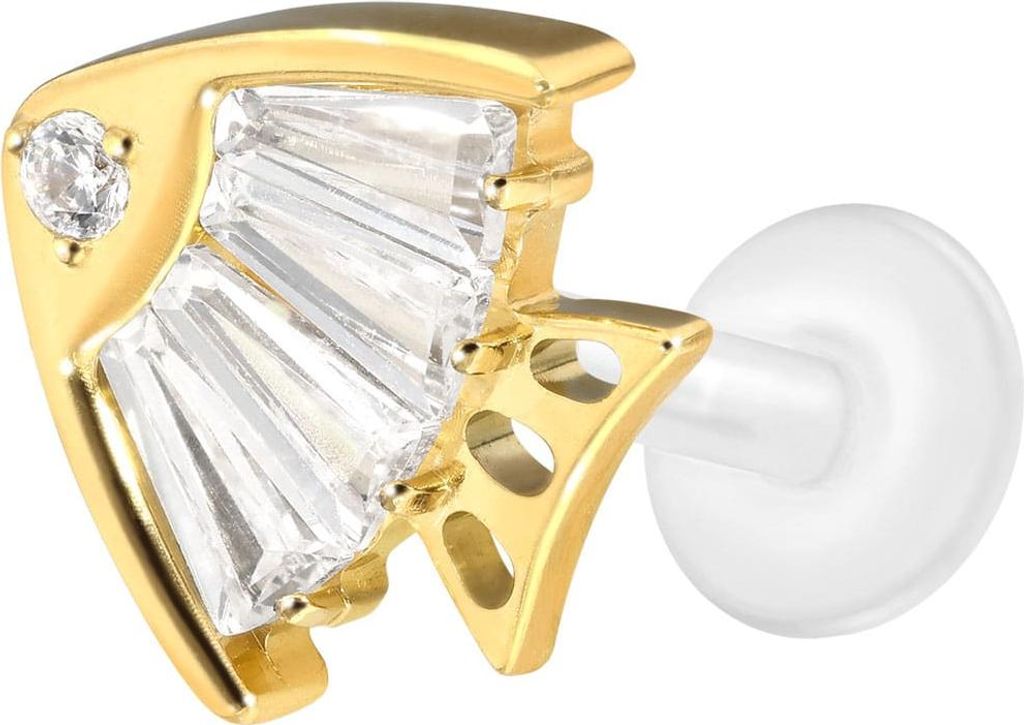 Ohrpiercing, Nasenpiercing PTFE Labret mit Innengewinde + Titan-Aufsatz KRISTALLFISCH Gold Stablänge: 10mm | Stabstärke: 1,2mm