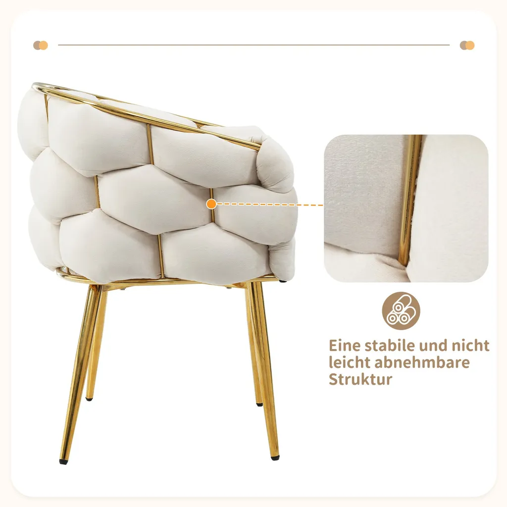 Chaise Fortuna Lai en velours beige avec pieds métal et accoudoirs - 6