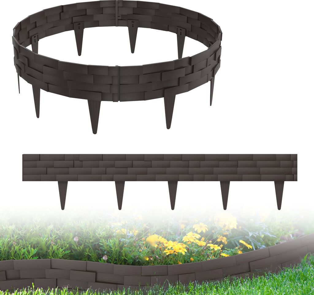 XMTECH 10m Rasenkante Beeteinfassung Gartenpalisade in Stein-Optik, Beetumrandung Mähkante Randsteine aus Kunststoff mit 20 Elemente á 100 cm, Braun