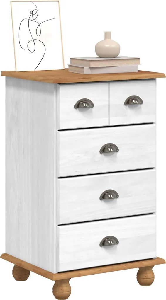 Commode de Chambre ASKIM Blanche - Rangement Vertical pour Linge et Habits