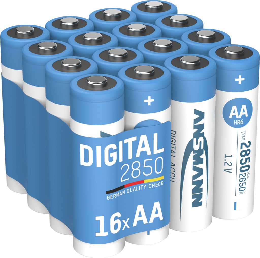 A pack of 16 AA batteries in a blue and white wrapper.