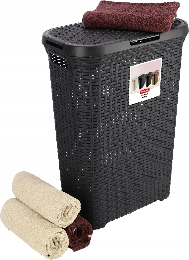 Panier à linge 40 L gris en plastique PP résistant - Boîte de rangement