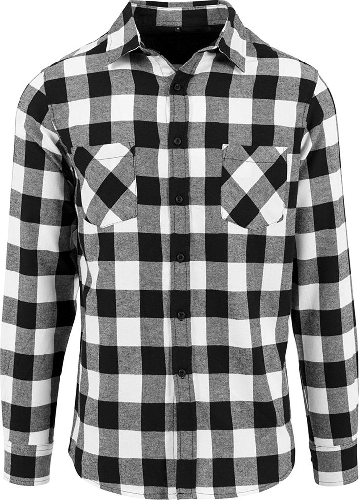 Build Your Brand Herren Karo Flanell Hemd RW5669 (2XL) (Schwarz/Weiß)