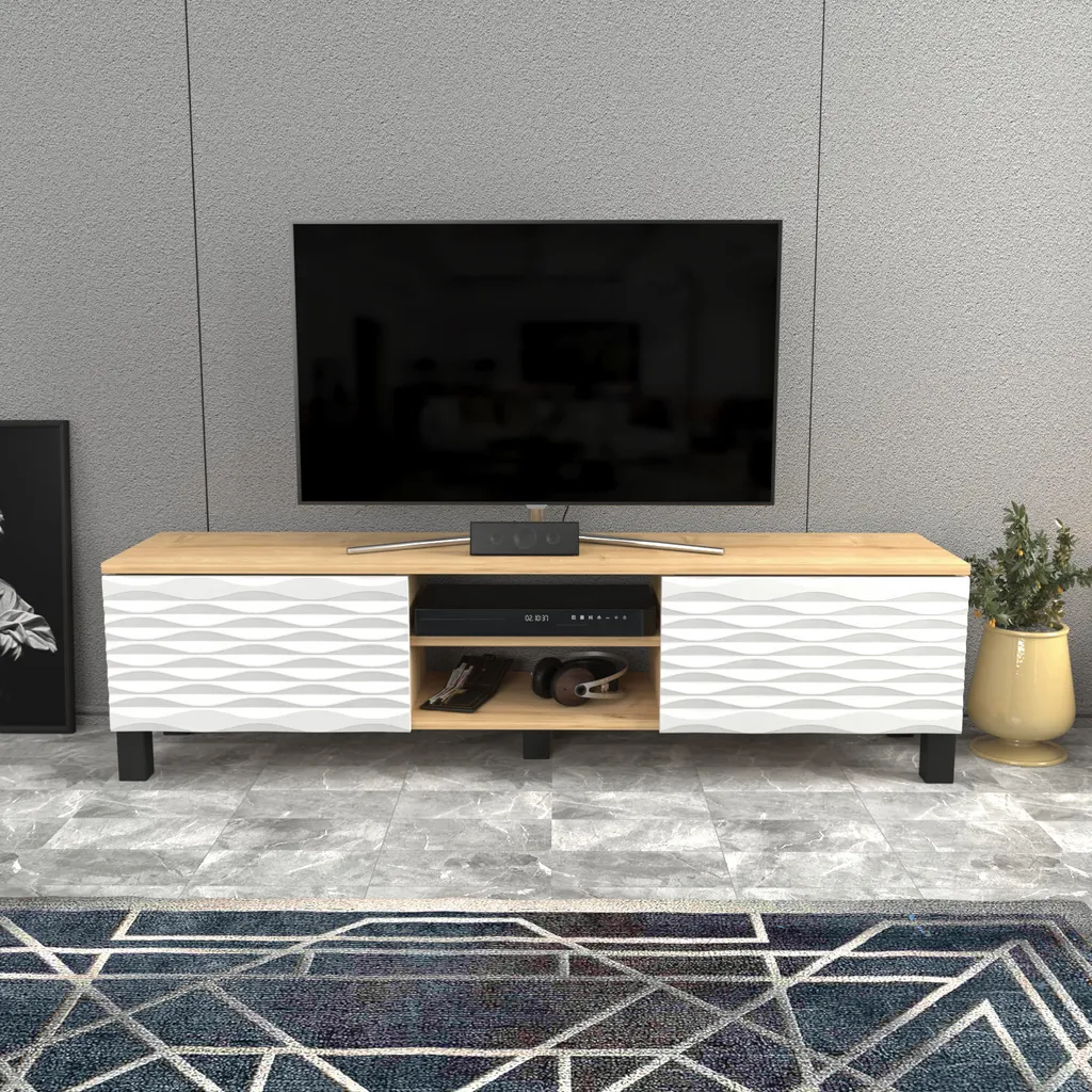 Meuble TV Skye Decor Lukas Sapphire et Blanc en Mélaminé 150x35x40 cm