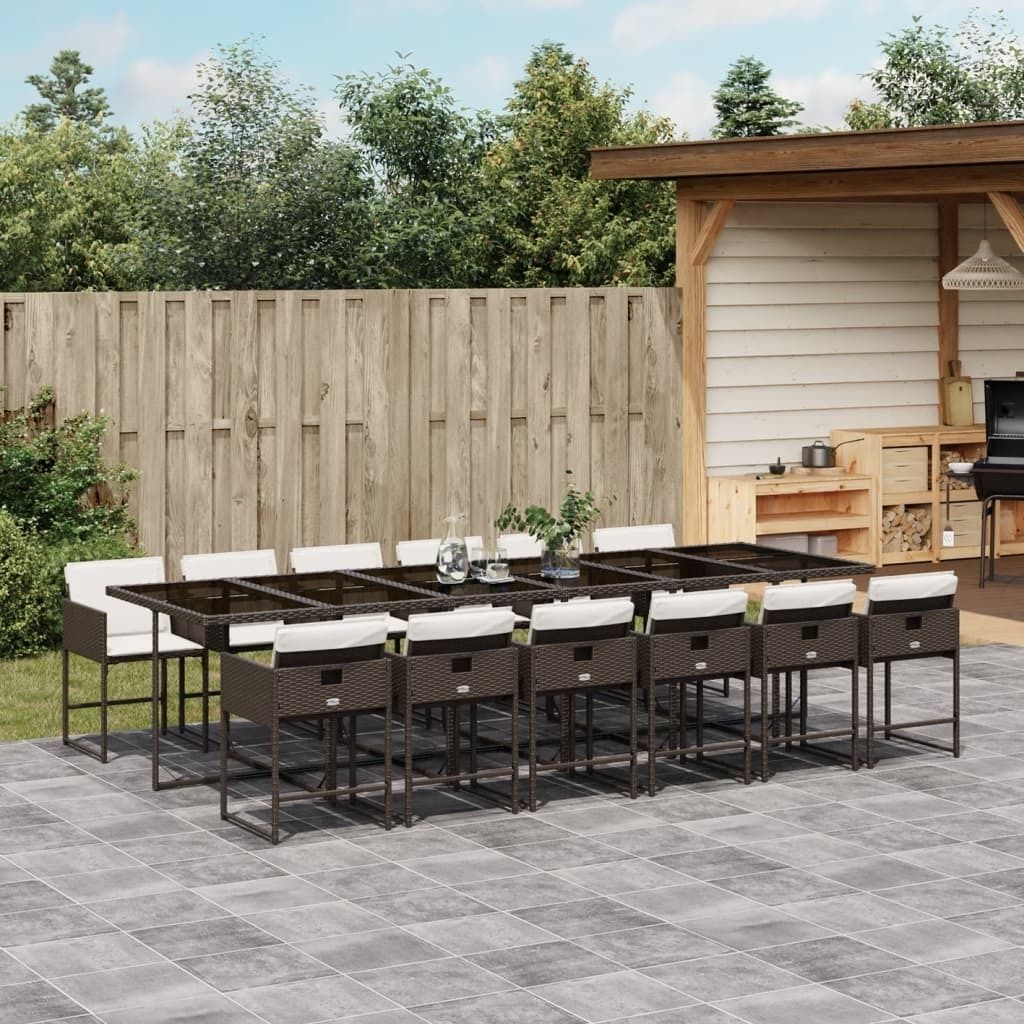 Maison Exclusive - 13-tlg. Garten-Essgruppe mit Kissen Braun Poly Rattan
