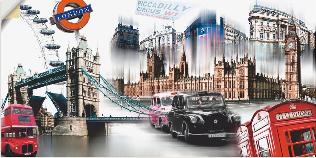 ARTland Wandbild, selbstklebend London Skyline Abstrakte Collage I Größe: 60x30 cm