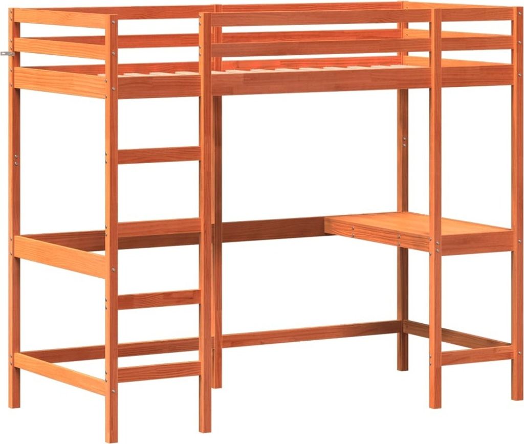 "WINTER SALE"Hochbett - Einzelbett/Jugendbett - Erwachsene/r / Kind - mit Schreibtisch Wachsbraun 90x190cm Massivholz Kiefer - Klassische Betten Ne...