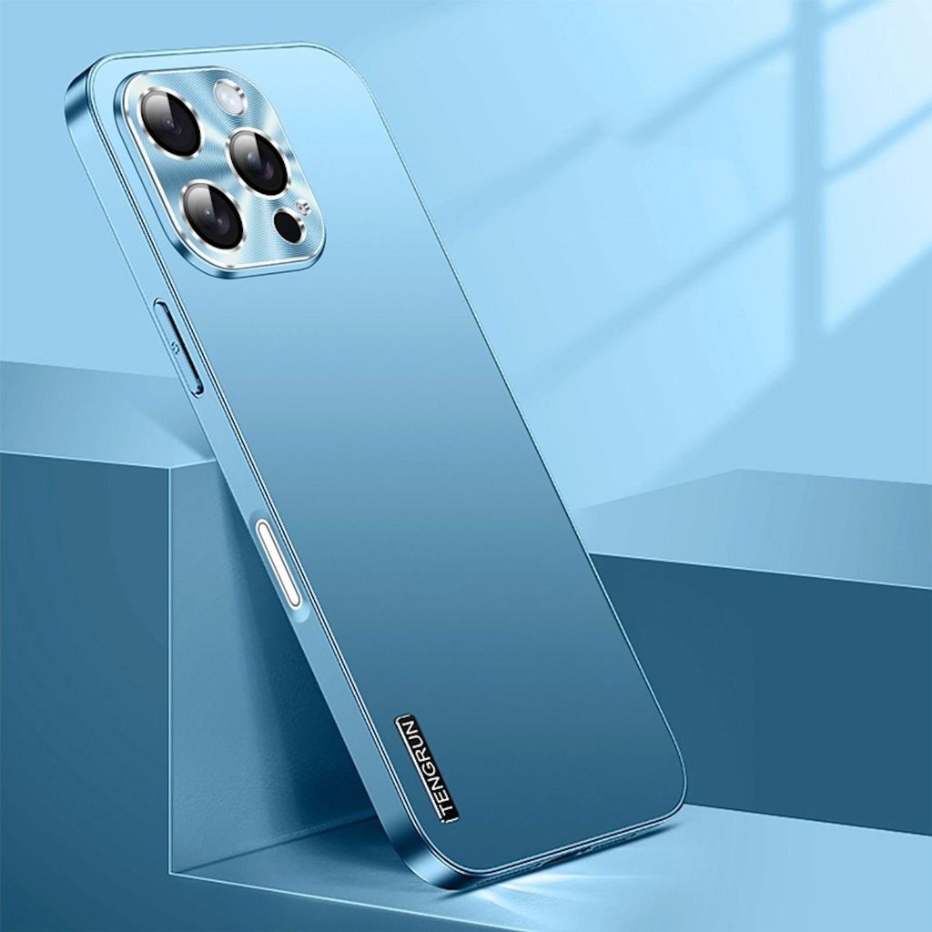 Für Apple iPhone 16 Pro Max Feinmattes Metall Design Optik Handy Hülle Case Tasche Hellblau