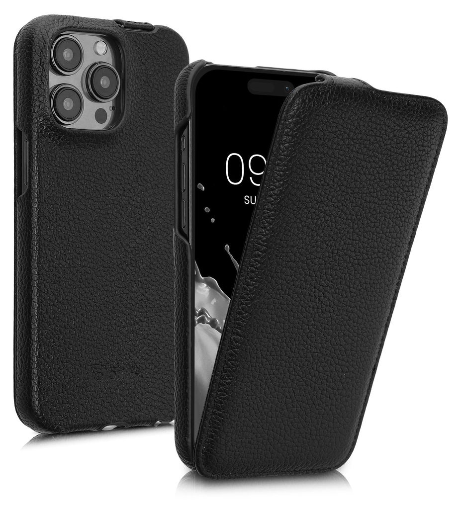 kalibri Flip Hülle Ultra Slim kompatibel mit Apple iPhone 15 Pro - Leder Case Schutzhülle Tasche in Schwarz