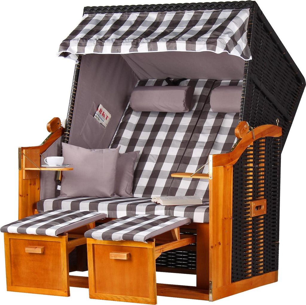 Strandkorb - bene living - Ostsee - karo/grau - PE schwarz Produktbild 