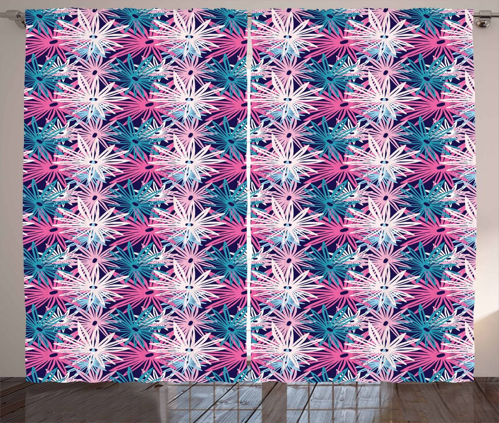 ABAKUHAUS Blumen Rustikaler Gardine, Overlapping Doodle Petals, Schlafzimmer Kräuselband Vorhang mit Schlaufen und Haken, 280 x 175 cm, Mehrfarbig