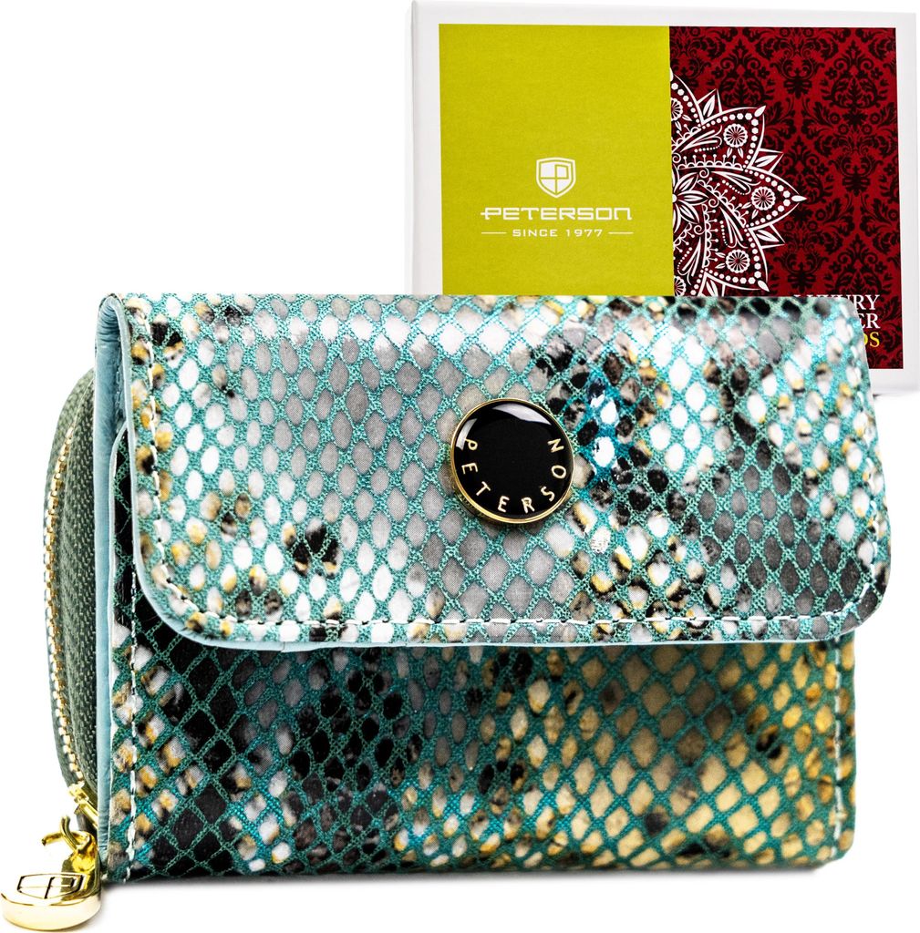 Peterson | Portemonnaie, aus Leder, für Damen, mit Beschlägen und RFID-Schutz, Blau, 9x7 cm