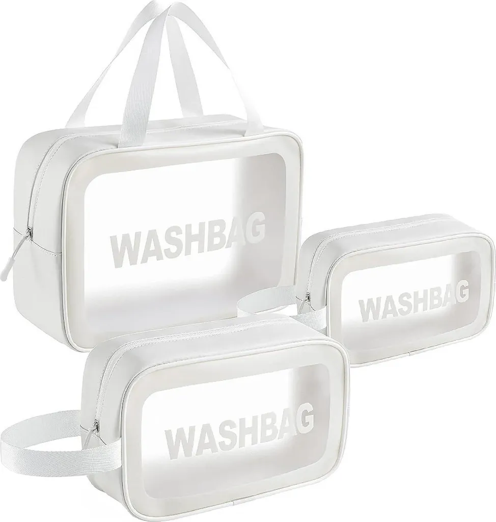 Trousse de Toilette Transparente Imperméable et Robuste - Set Blanc 3x