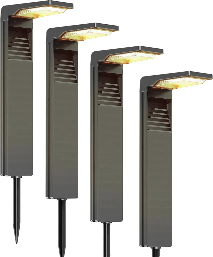4 Bornes Solaires Jardin Étanches IP64 Blanc Chaud, Balise Extérieure