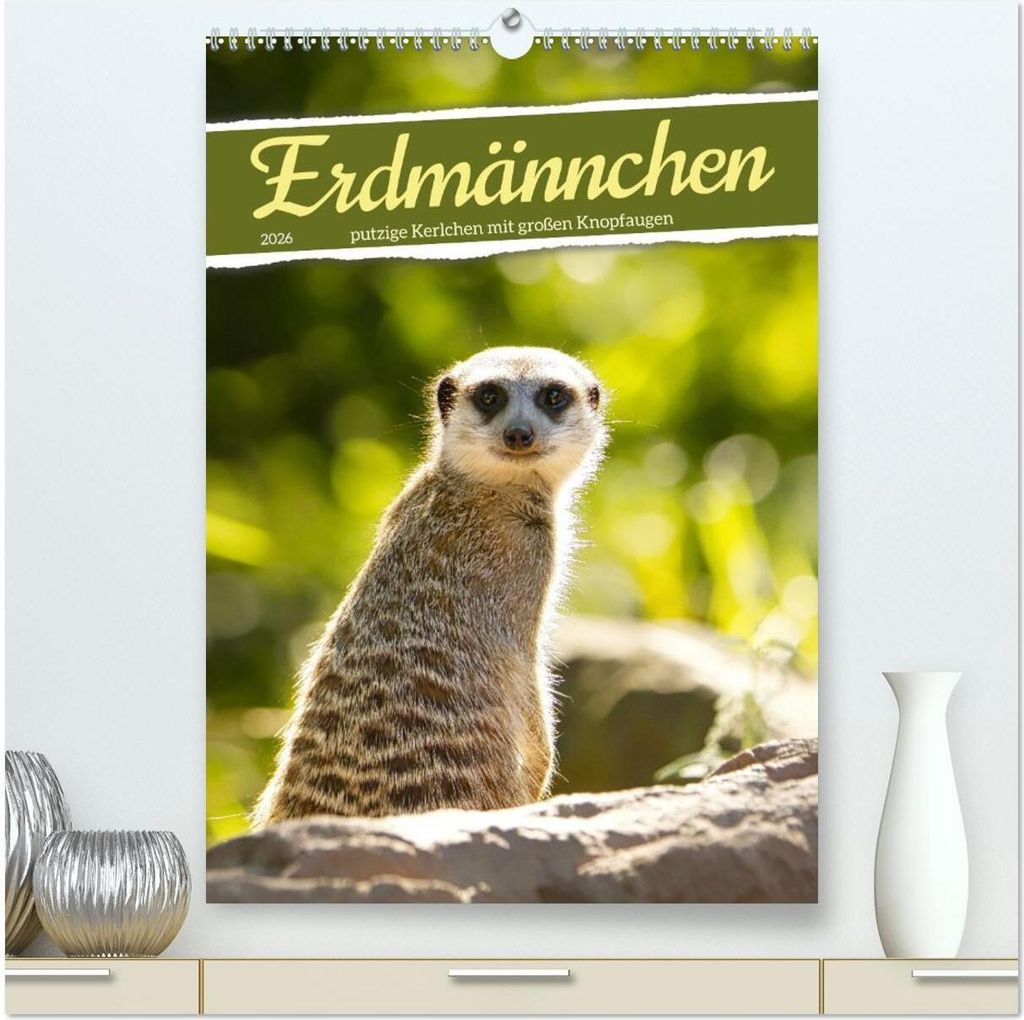 Erdmännchen, putzige Kerlchen mit großen Knopfaugen (hochwertiger Premium Wandkalender 2026 DIN A2 hoch), Kunstdruck in Hochglanz