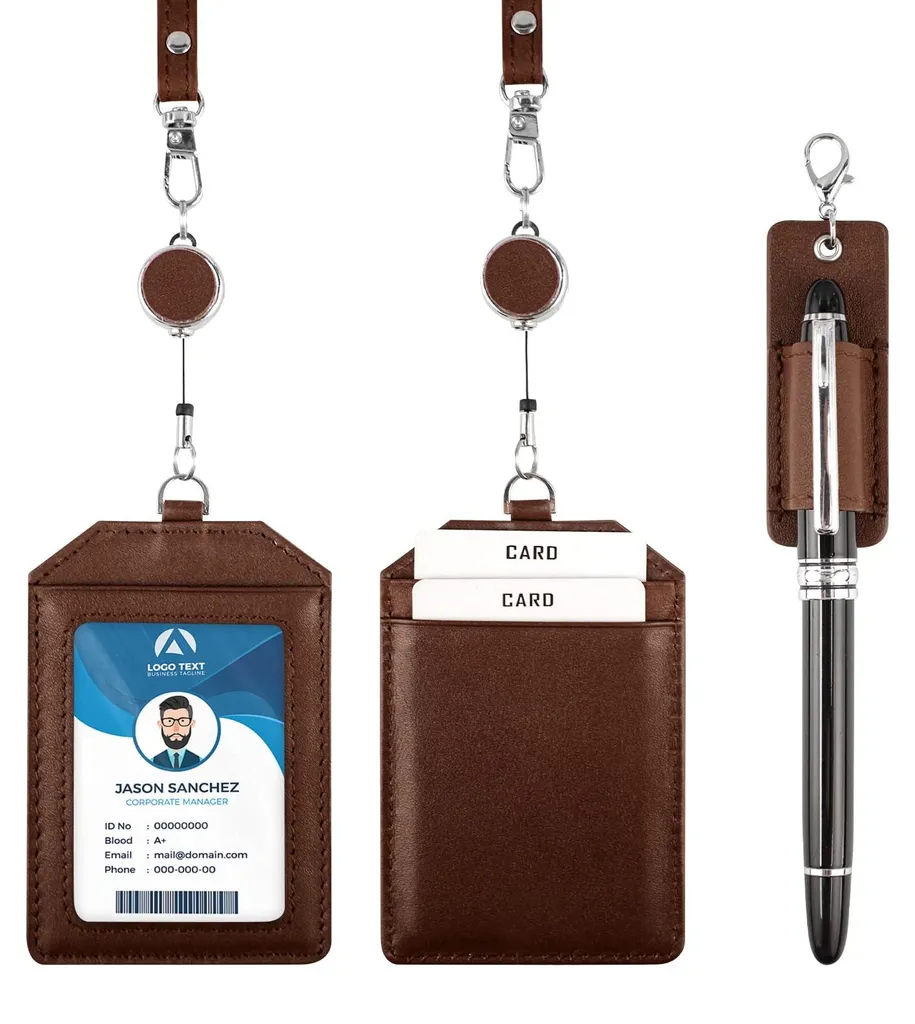 Porte-cartes d'identité cuir marron : ne perdez plus votre badge pro