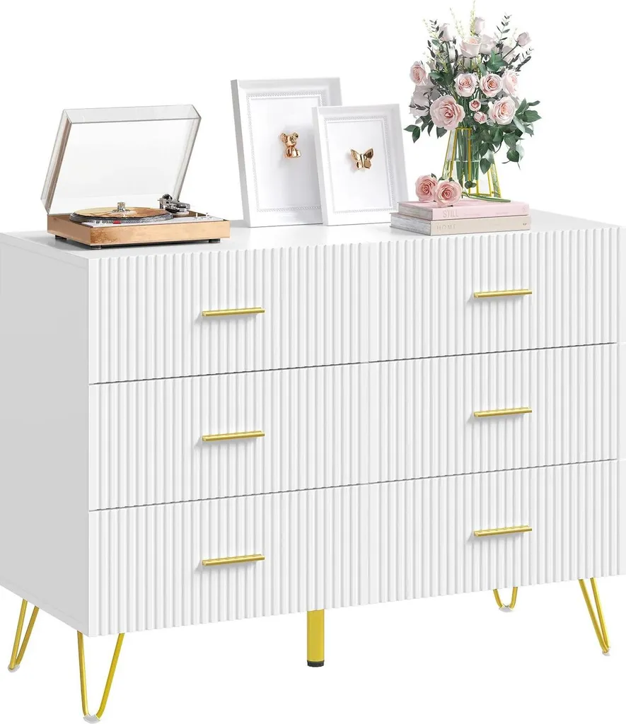 Meuble de rangement blanc 6 tiroirs avec finitions dorées luxueuses