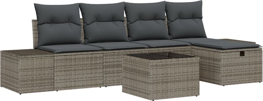 Möbel 6-teiliges Garten Sofa Set mit Kissen Grau Poly Rattan - Gartensofas 3360700