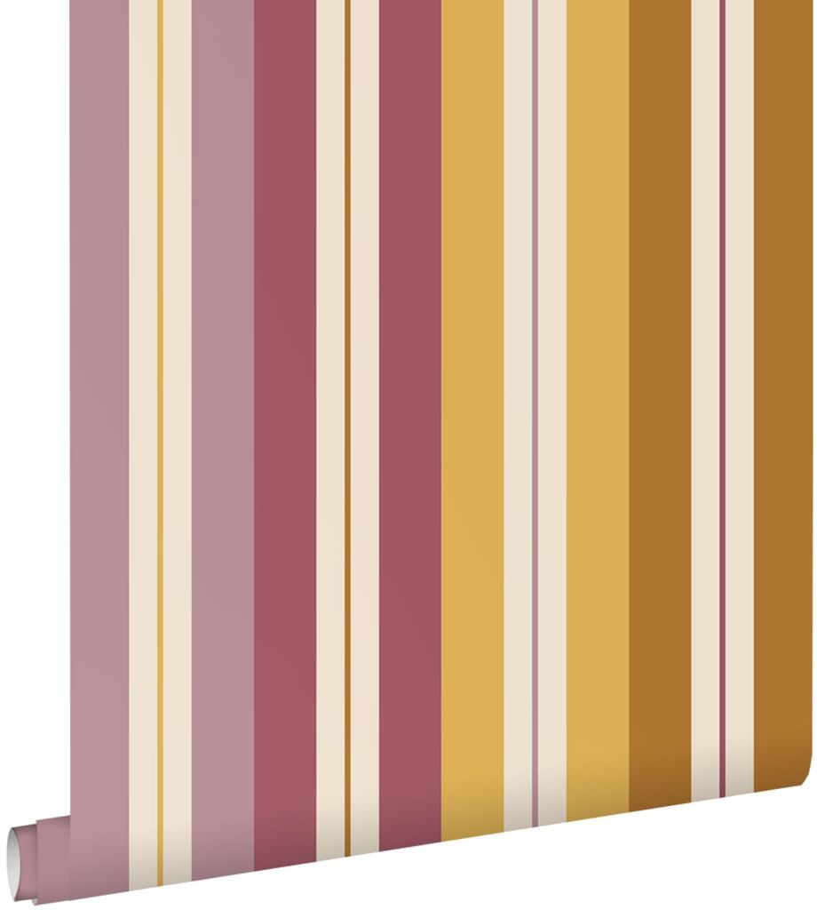 ESTAhome Tapete Streifen Braun, Lila und Gelb 50 x 900 cm