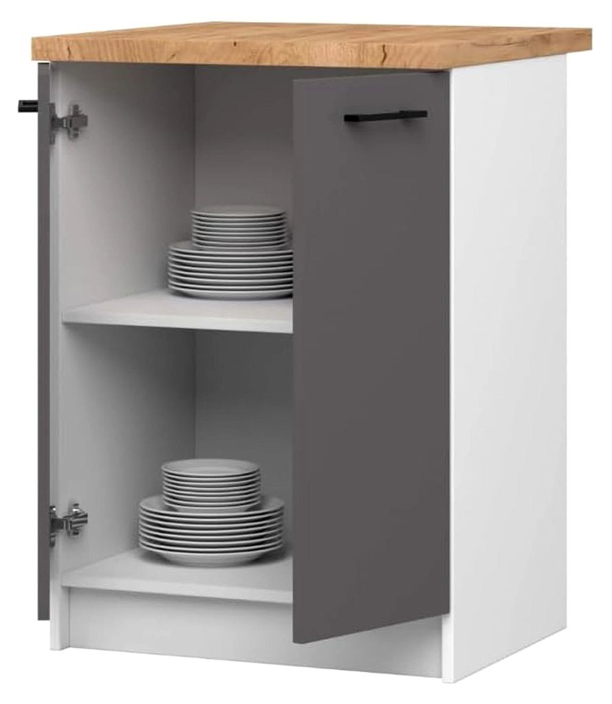 Küchenschrank in Weiß/Grau - Schrank mit Türen und Arbeitsplatte - 60 cm breit, 85 cm hoch - Einzelne Küchenschränke, Küchenmöbel