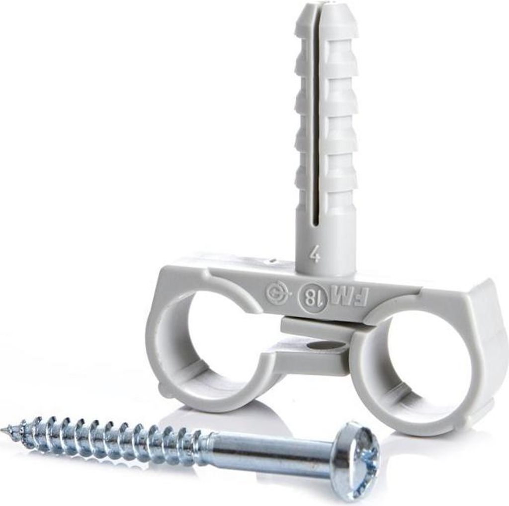 2 Rohrschellen Doppelt 18mm mit Dübel und Schraube Rohrbefestigung Rohrhalter