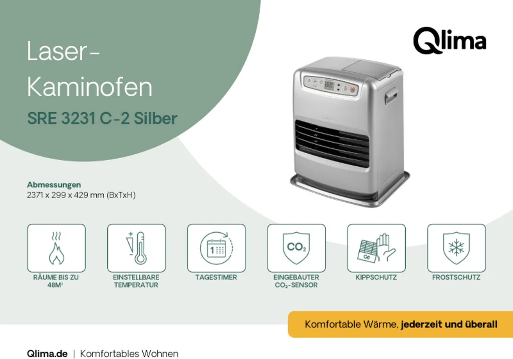 Chauffage de 3100W programmable avec technologie laser Qlima