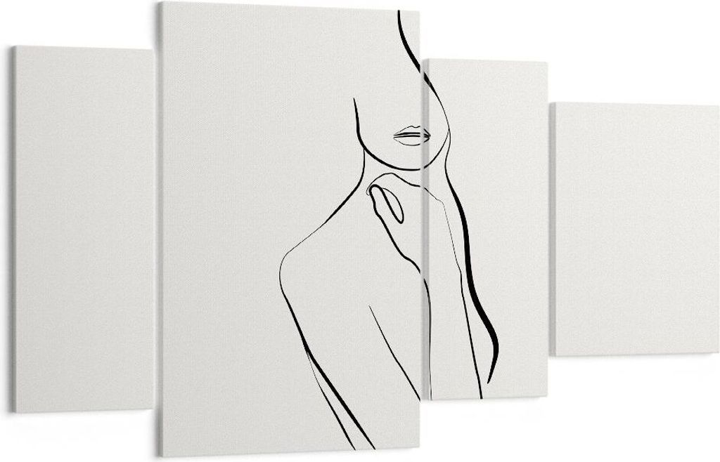 Bild auf Leinwand - Leinwandbild - 4 Teile - Frau Skizze Zeichnung - 120x70cm - Wand Bild - Wanddeko - Wandbilder - Leinwanddruck - Bilder - Wandde...