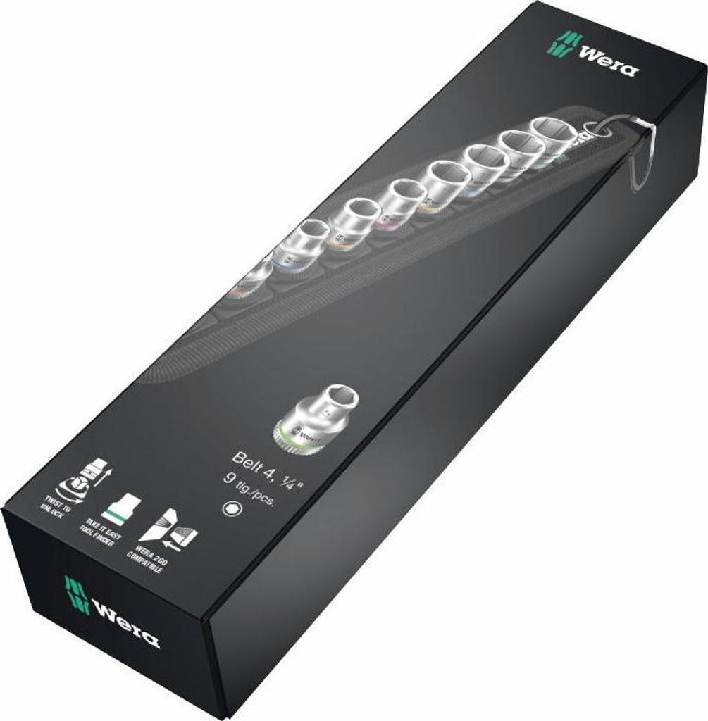 Wera Belt B 4 Jeu De 9 Douilles Zyklop 3/8 Sur Sangle - Noir - Système Take It Easy