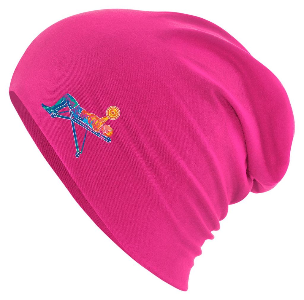 Huuraa Beanie Fitness Training Bench Press bunte Silhouette Fuchsia One Size Baumwolle und Elasthan Mütze Geschenkidee