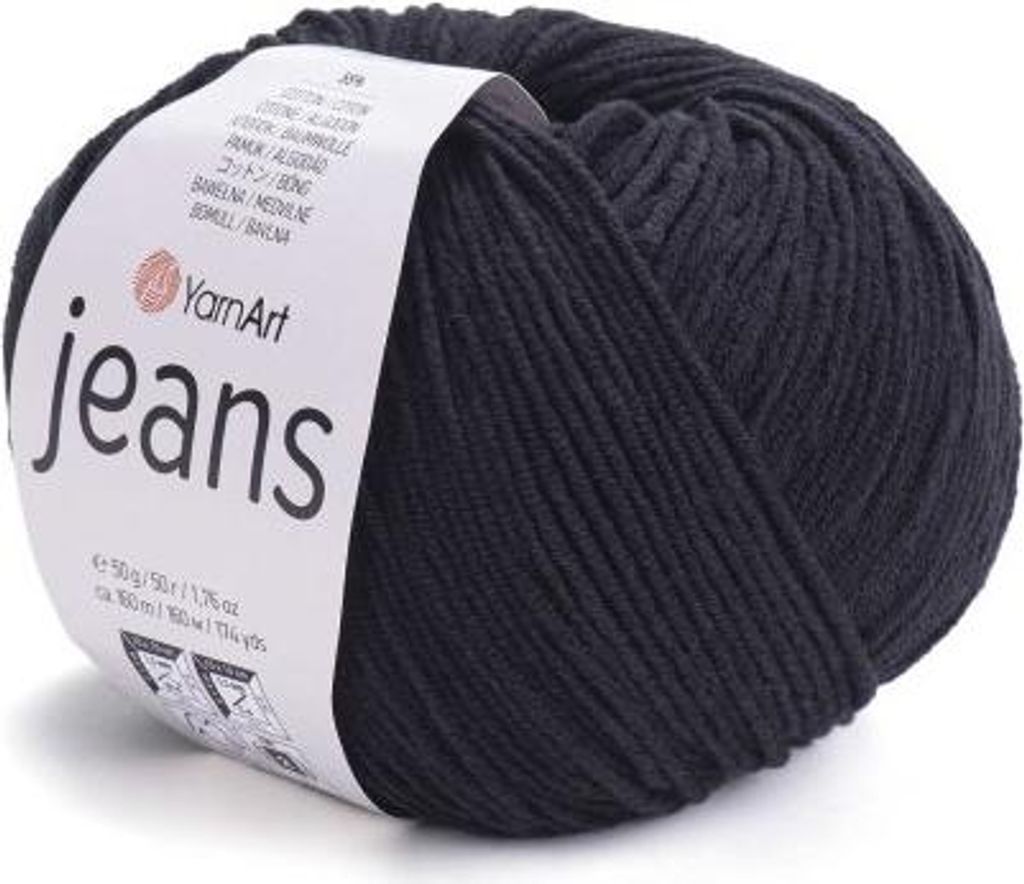 A ball of black yarn with a label.