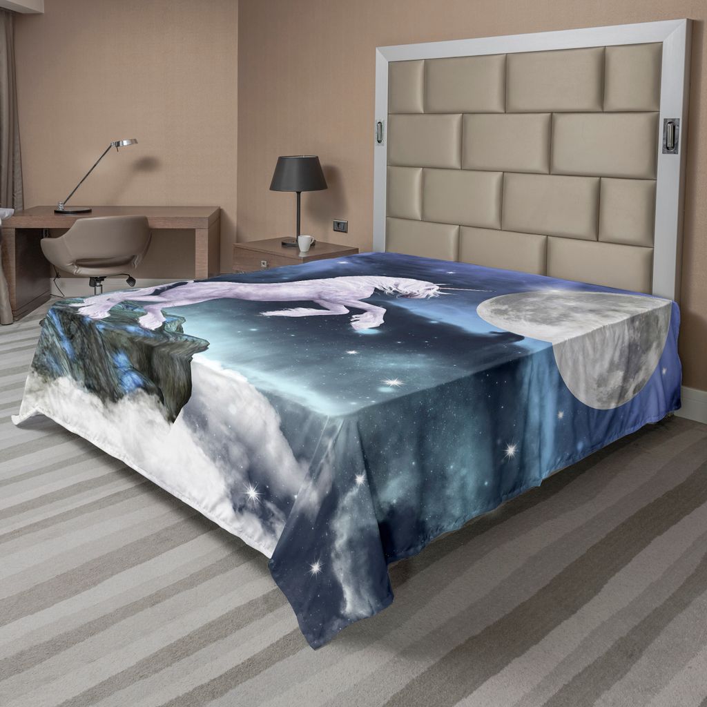 ABAKUHAUS Einhorn Bettlaken, 80 er Jahre Sci Fi bild Einhorn Über den Wolken Fantasievolle Surreale Illustration, weiches bequemes oberes Bettlake...