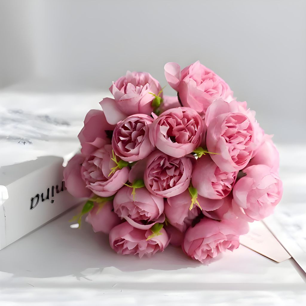 Kunstblumen Blumenstrauß Pfingstrosen Kunstpflanzen pink Produktbild 