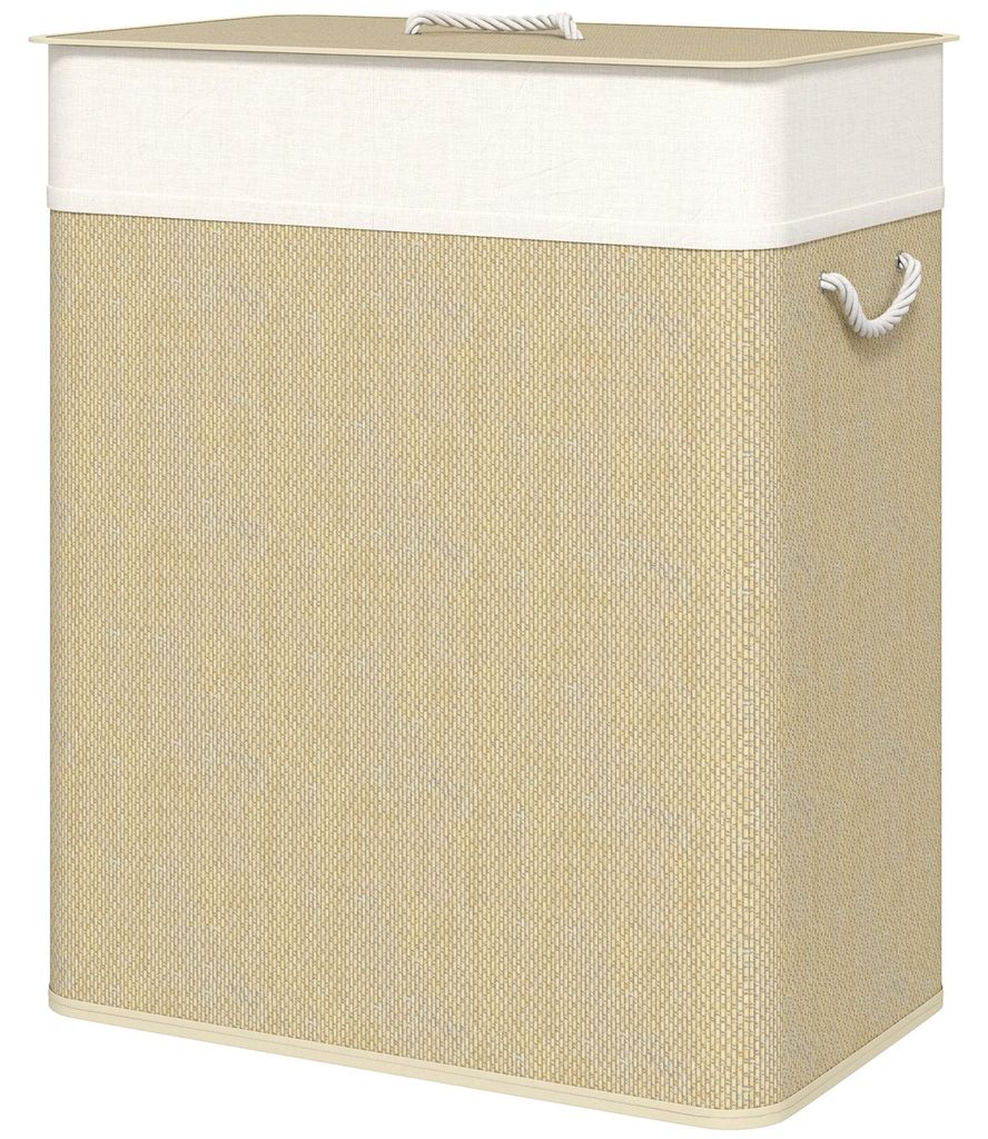 HOMCOM Bambus Wäschekorb mit Deckel 2 Fächer 100 L Produktbild 