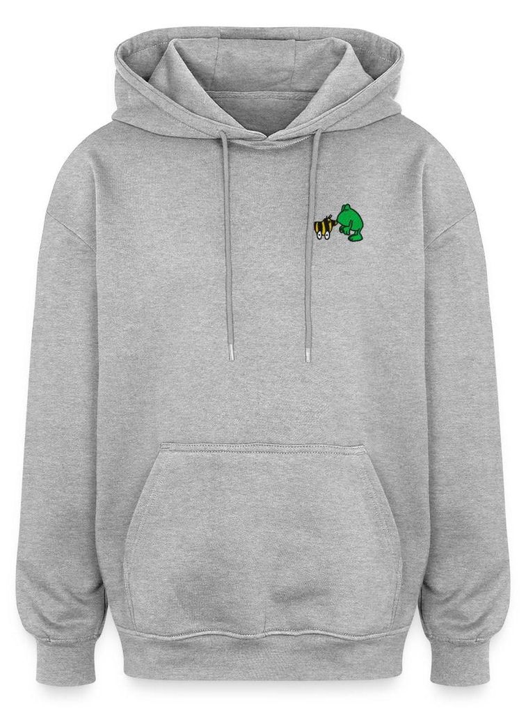 Spreadshirt Janosch Frosch & Tigerente Kuss Stick Uni Oversize Hoodie, S, Grau meliert