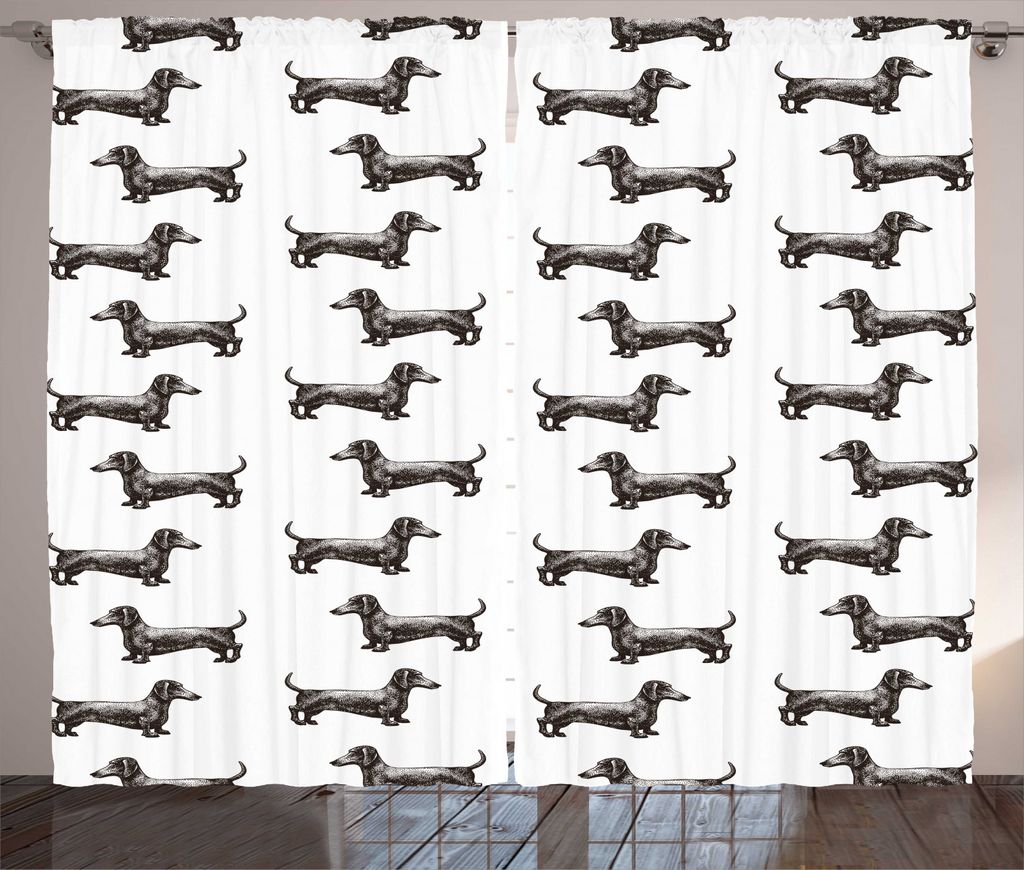 ABAKUHAUS Dackel Rustikaler Vorhang, Nette Hunde Musterlinien, Wohnzimmer Universalband Gardinen mit Schlaufen und Haken, 280 x 225 cm, Dunkle Taup...
