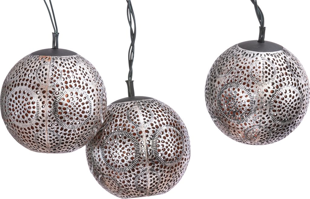 Dehner Solar-Lichterkette Lucena, warmweiß, 8 LED-Lämpchen, Ø 8 cm, Länge 210 cm, Kunststoff, silber