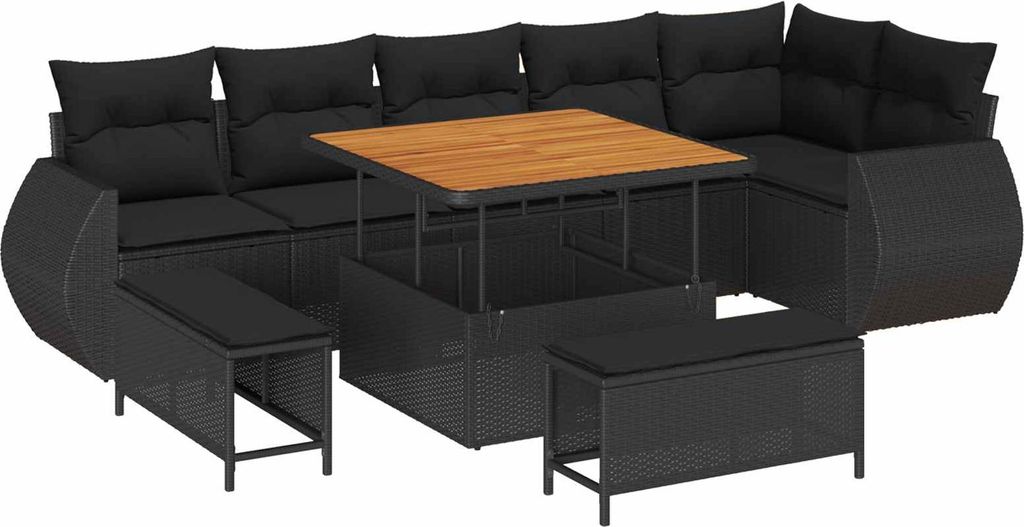 Gartensofa-set 9 pcs Schwarz Poly-Rattan