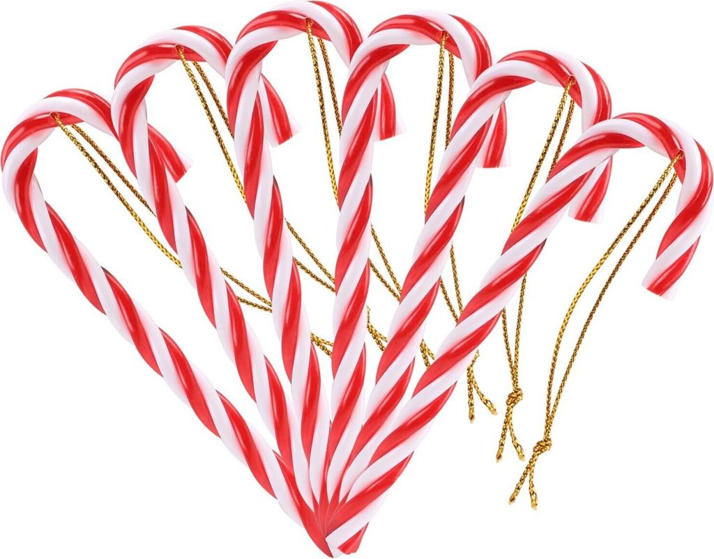 12 x Zuckerstangen Weihnachtsbaumschmuck Baumbehang Weihnachtsbaum Dekoration Anhänger mit Kordel Rot und Weiß